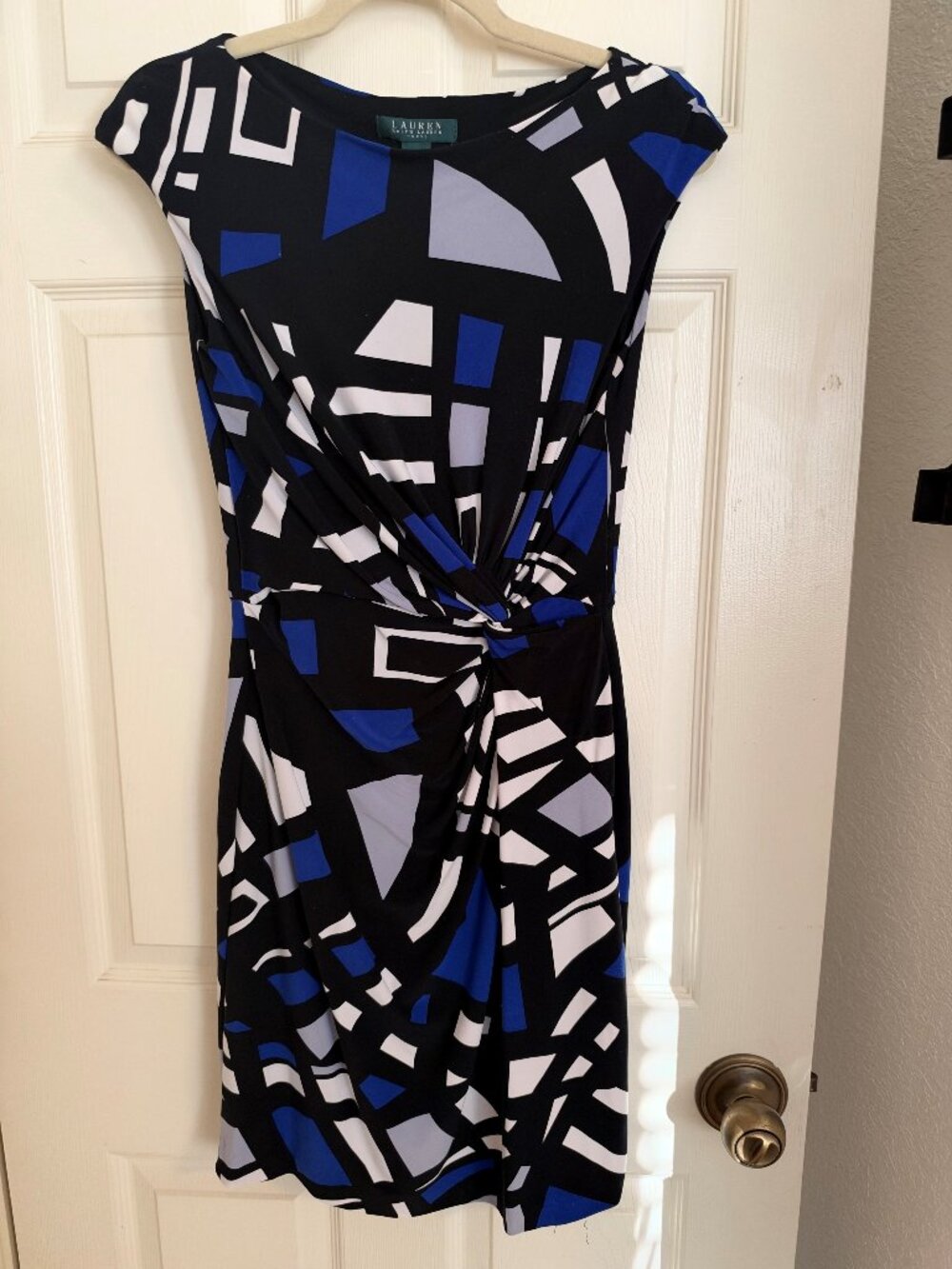 Lauren Ralph Lauren Faux Wrap Ruched Geometric Jersey Sheath Dress Women Size 4